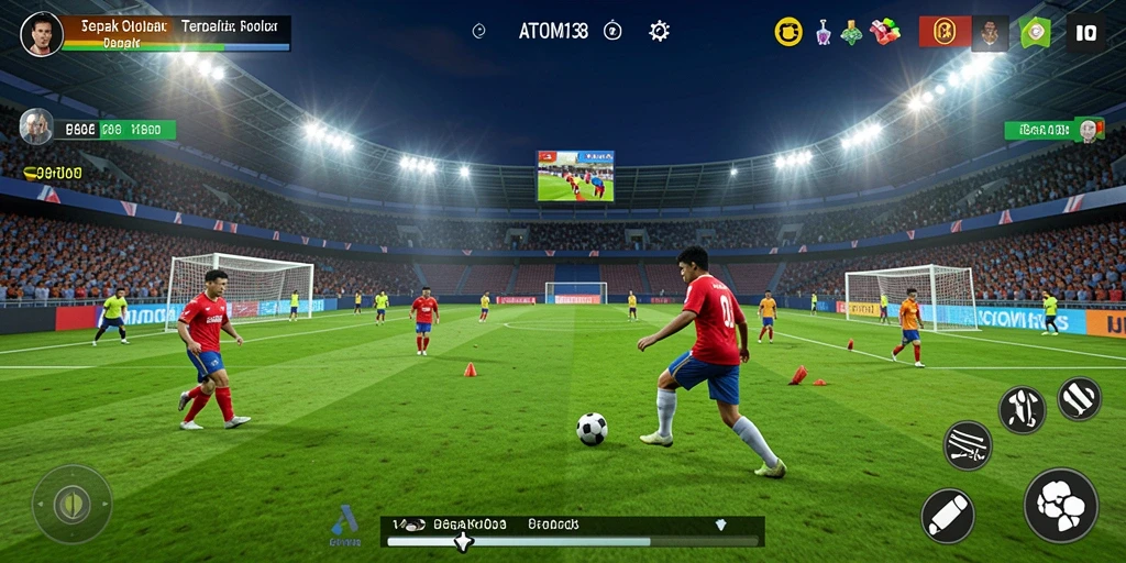 Screenshot gameplay ATOM138 yang menampilkan aksi seru sepak bola.