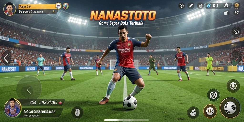 Tangkapan layar NANASTOTO menampilkan aksi seru di lapangan sepak bola.