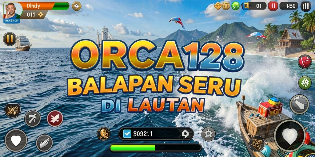 Gameplay balapan seru di ORCA128 dengan kapal yang cepat dan trek yang menantang.