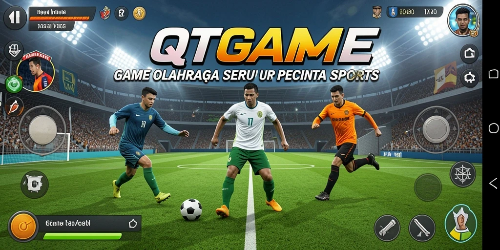 Screenshot utama QTGAME menampilkan aksi seru dalam permainan olahraga.