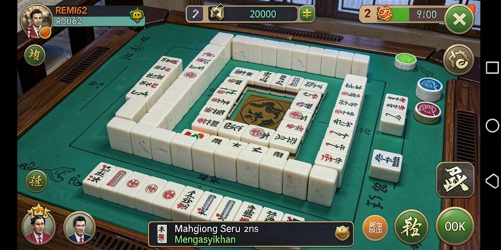 Tampilan gameplay Mahjong yang menarik dan interaktif di REMI62.