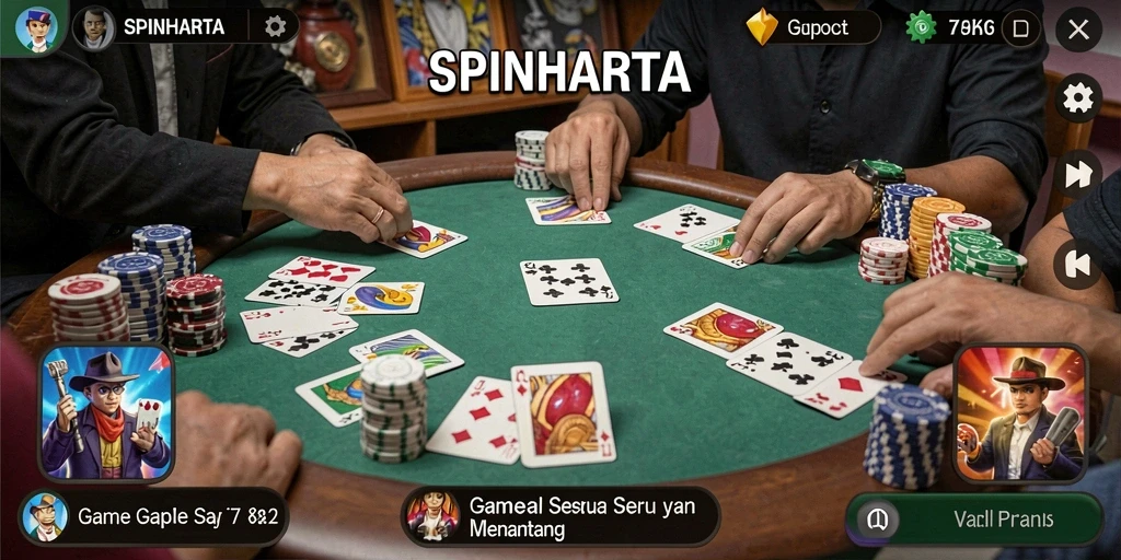 Tampilan gameplay Gaple SPINHARTA yang menarik dan seru.